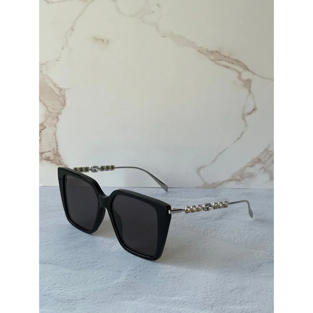 NEW Gucci GG1967S Oversized Black Crystal Sunglasses $665